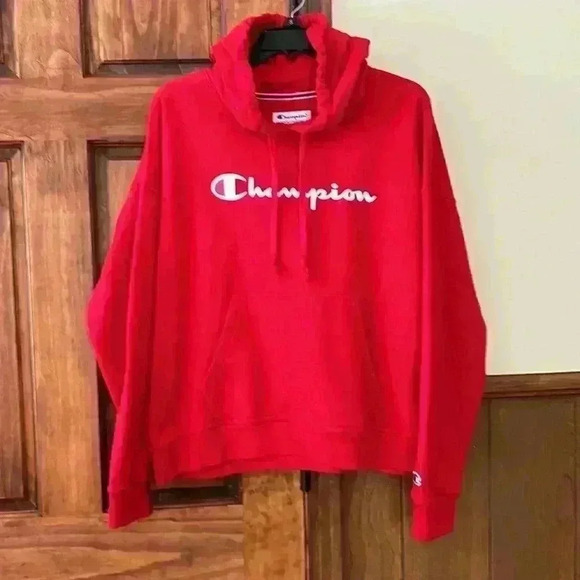 Champion Red Hooded Sweatshirt With Kangaroo Pockets Size L - Picture 8 of 8